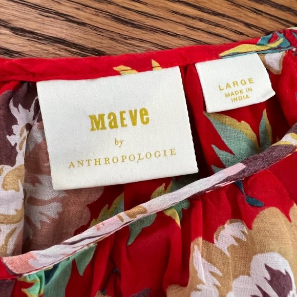 Anthropologie Maeve Lake House Red Floral Print Blouson Balloon Sleeve Blouse L - Picture 6 of 7